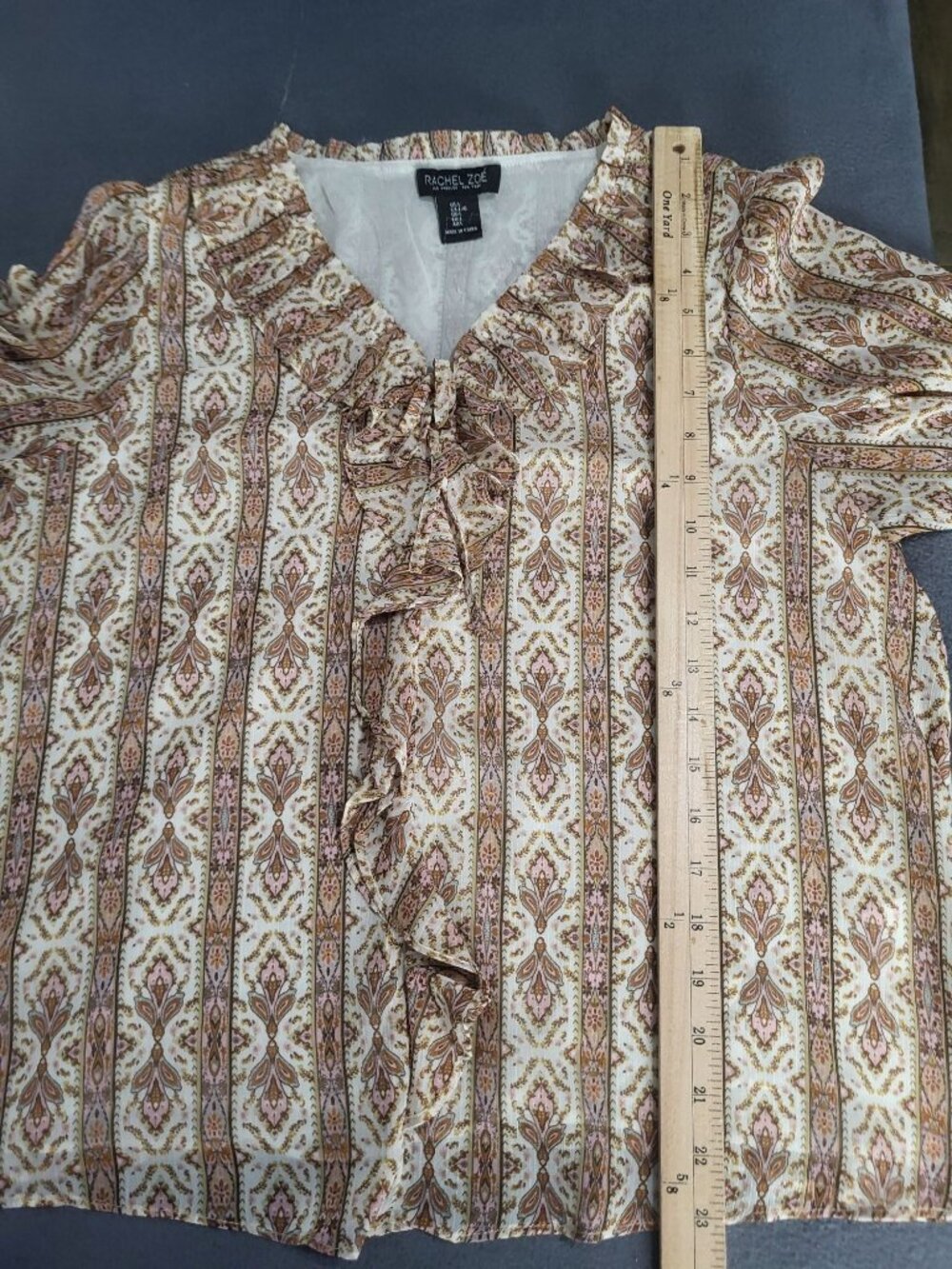 Rachel Zoe Women's LG Boho Chic Ruffle Print Peasant Top Blouse Festival - Picture 7 of 9